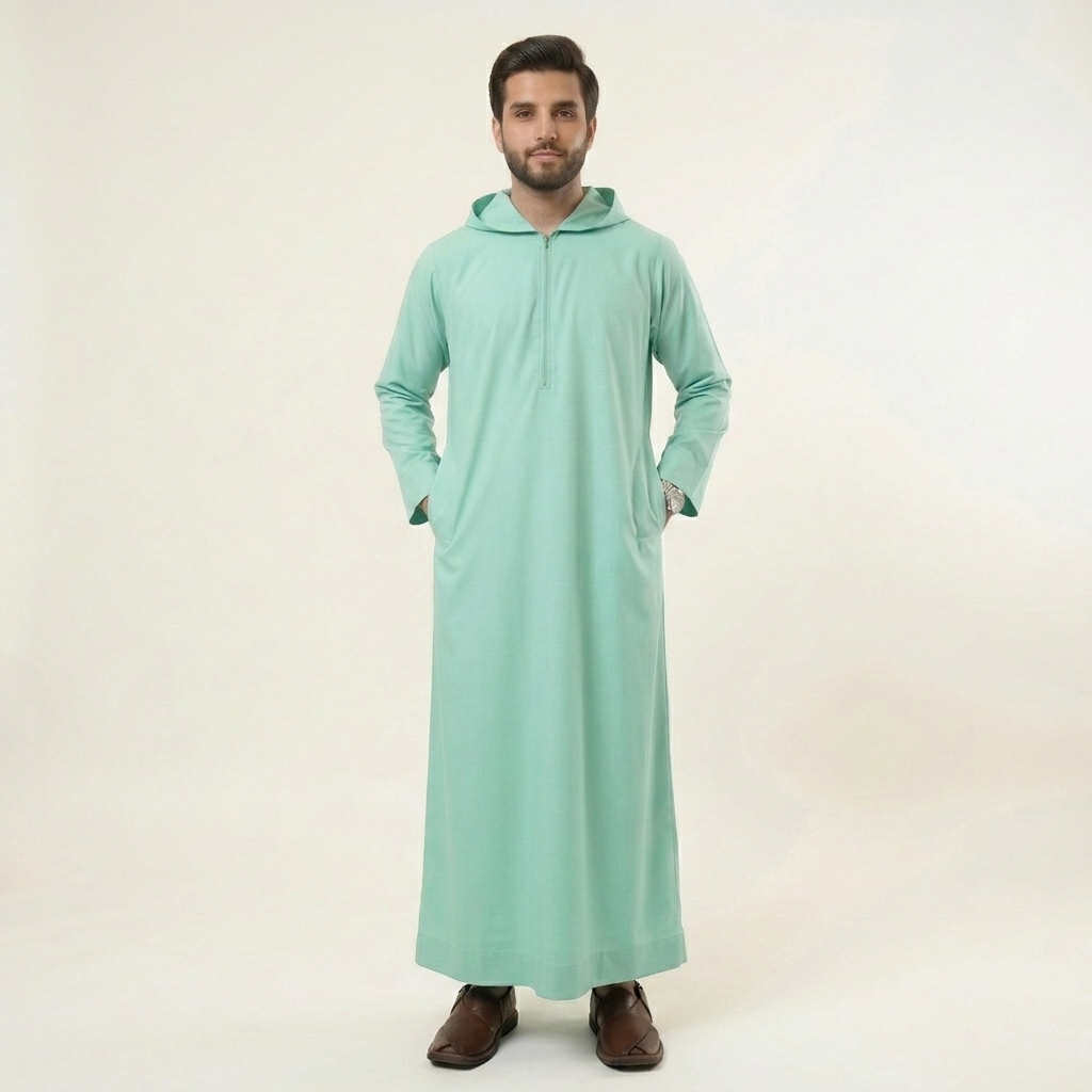 Premium Hooded Mint Green Mens Thobes