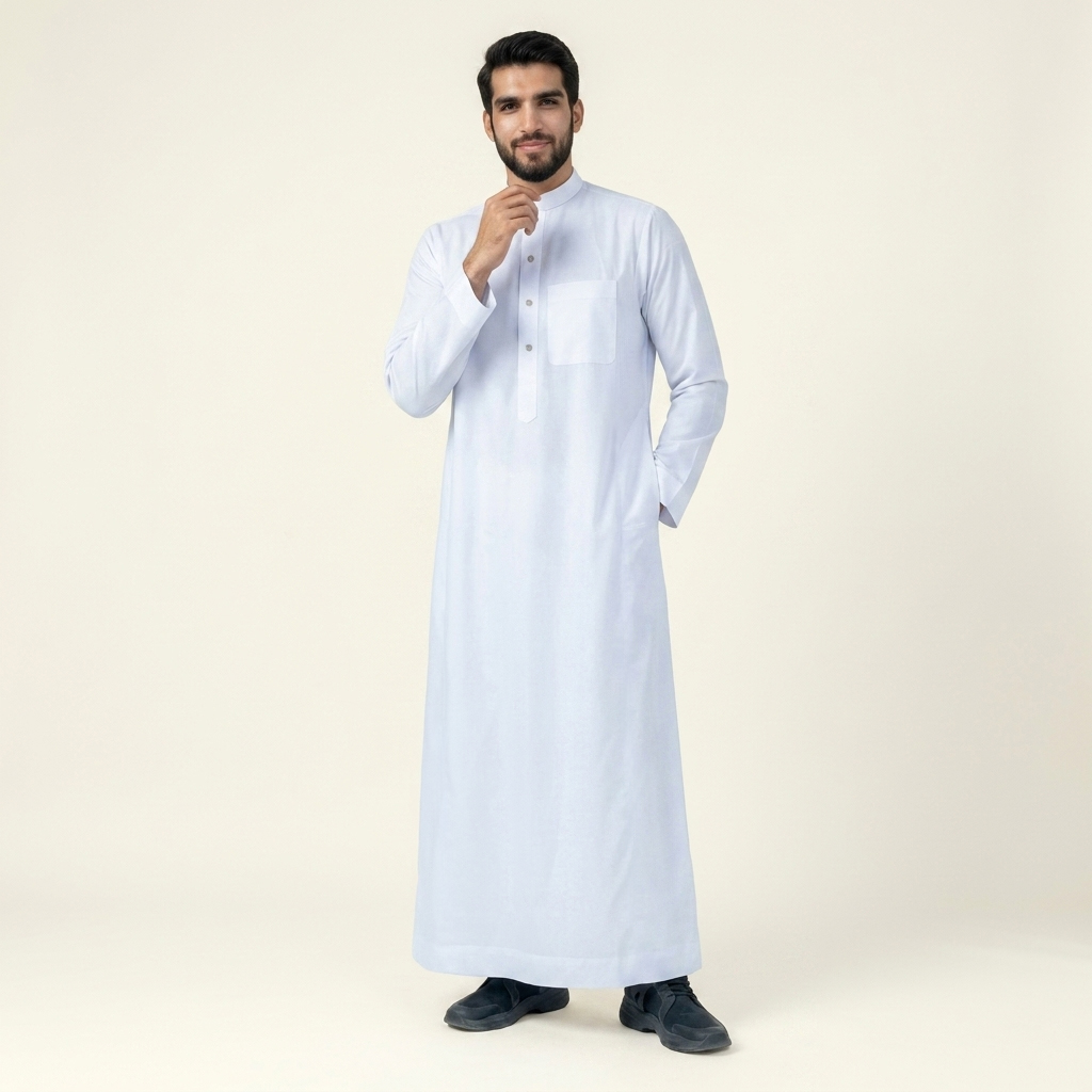 Premium Mens white saudi thobe (2) Premium Mens white saudi thobe