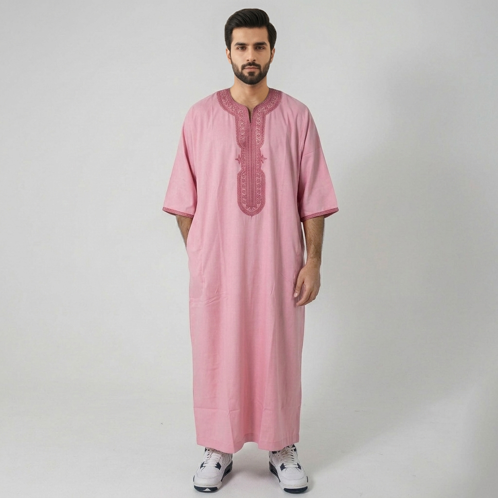 Premium Rose Pink Mens Moroccan Thobe Premium Rose Pink Mens Moroccan Thobe