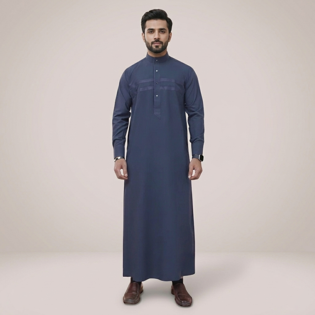 Premium Steel Blue Mens Designer Thobes