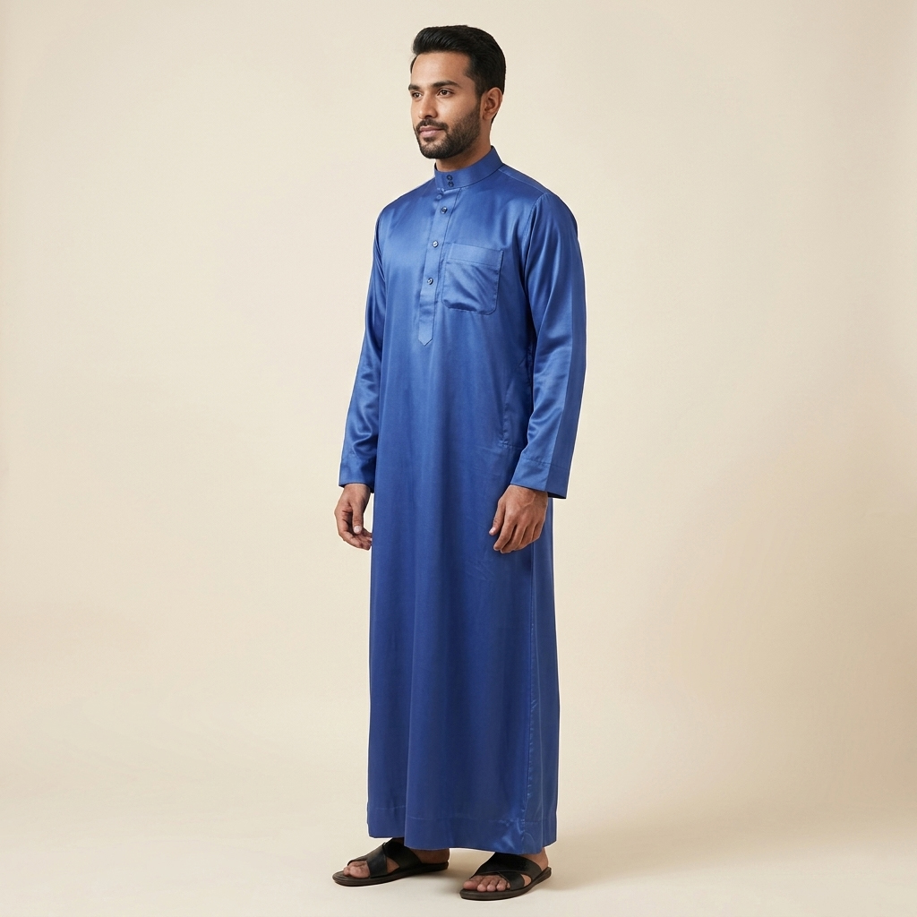 Royal Blue Arabic Style Silk Thobes for Men