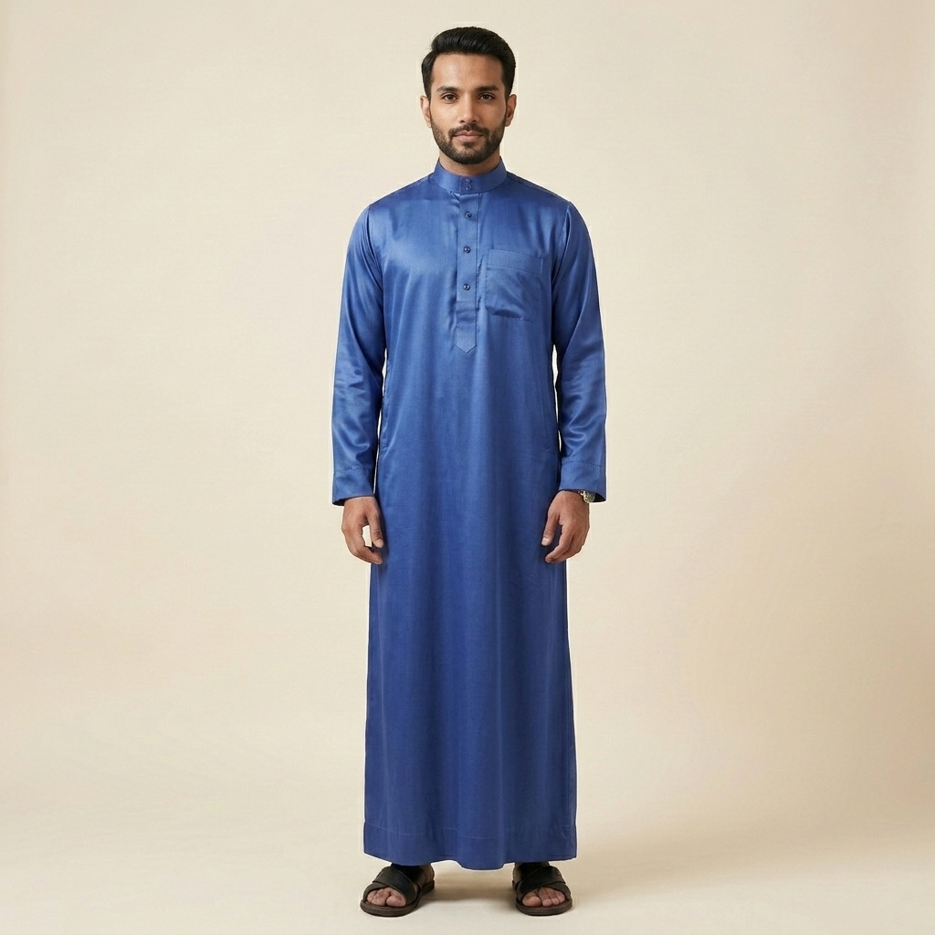 Royal Blue Arabic Style Silk Thobes for Men