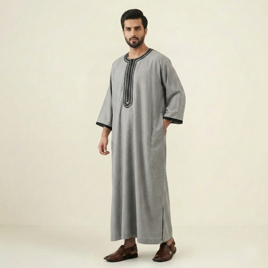 Sophisticated Ash Grey Mens Morrocan Thobe (2) Sophisticated Ash Grey Mens Morrocan Thobe