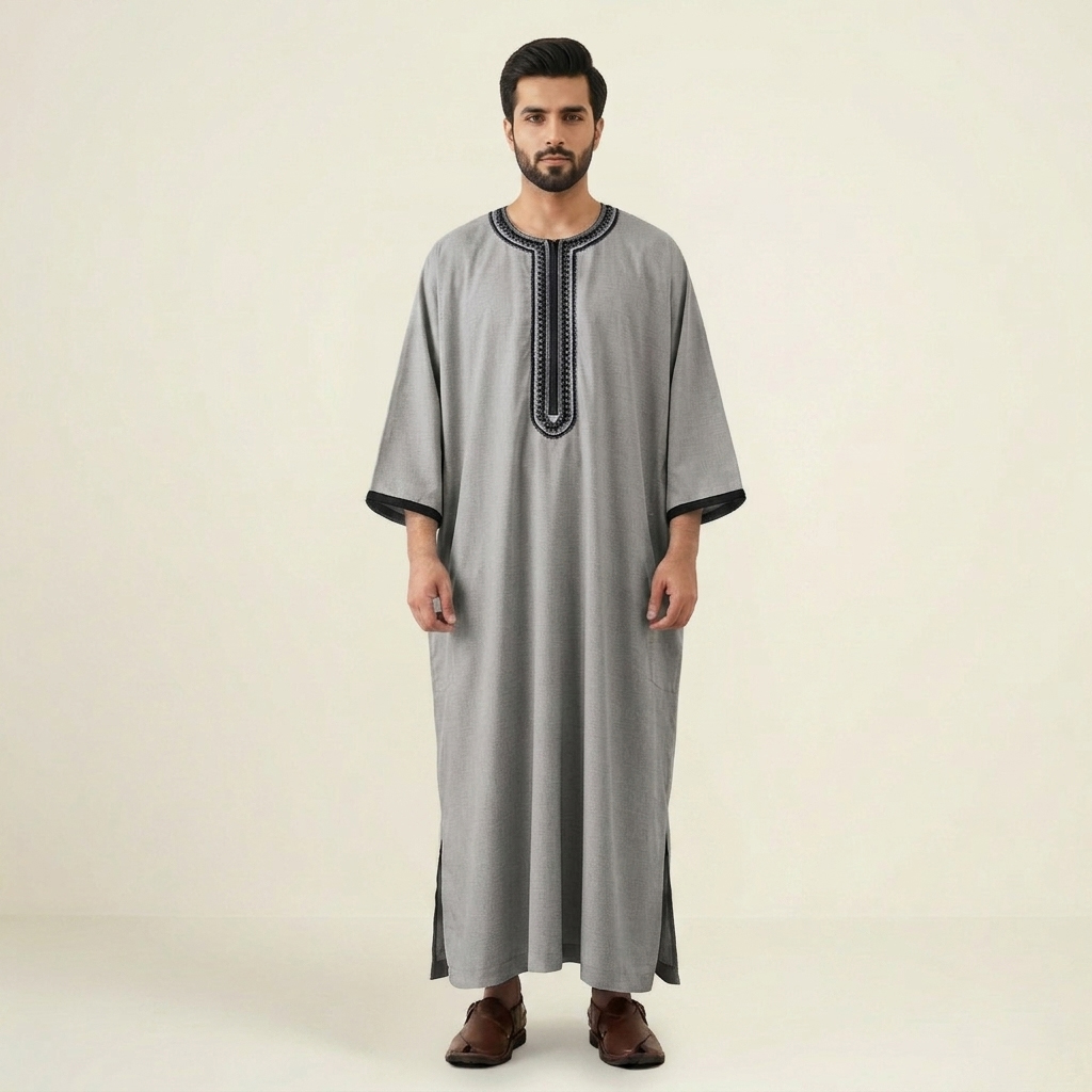 Sophisticated Ash Grey Mens Morrocan Thobe Sophisticated Ash Grey Mens Morrocan Thobe