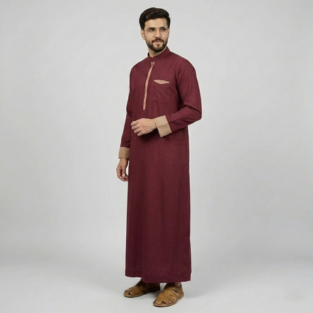Tan Contrast Mens Maroon Thobes