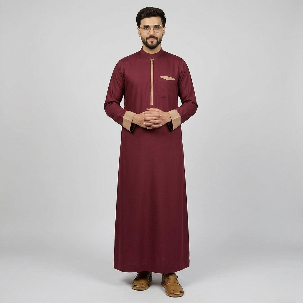 Tan Contrast Mens Maroon Thobes