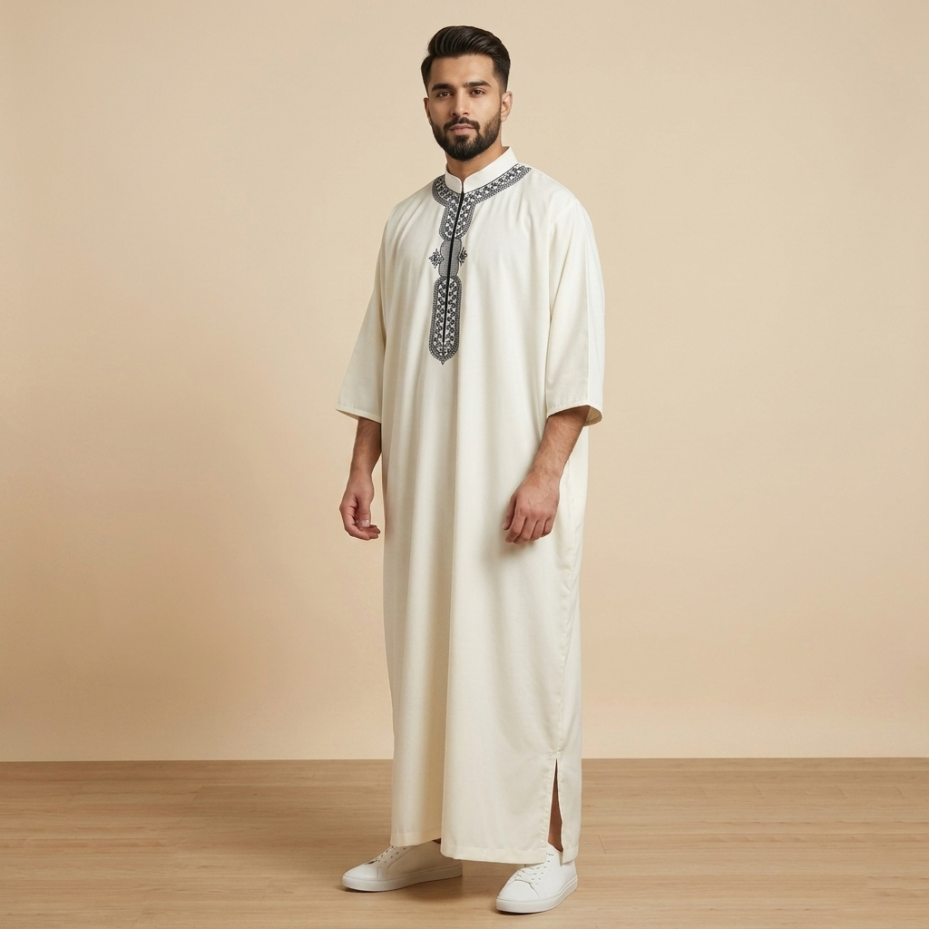 Traditional Off-White Mens Moroccan Thobes