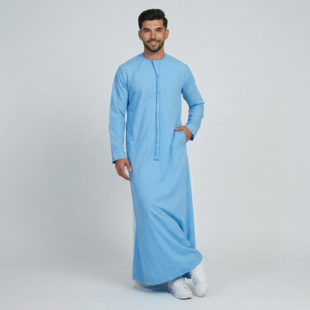 Vibrant Sky Blue Mens Emirati Thobes