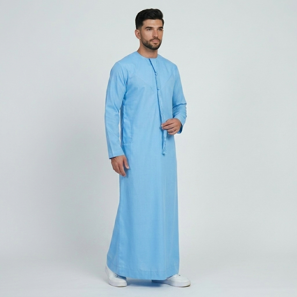 Vibrant Sky Blue Mens Emirati Thobes