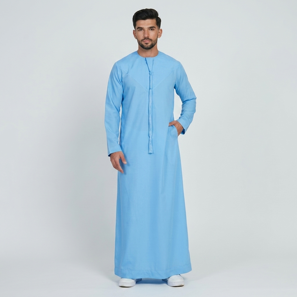 Vibrant Sky Blue Mens Emirati Thobes