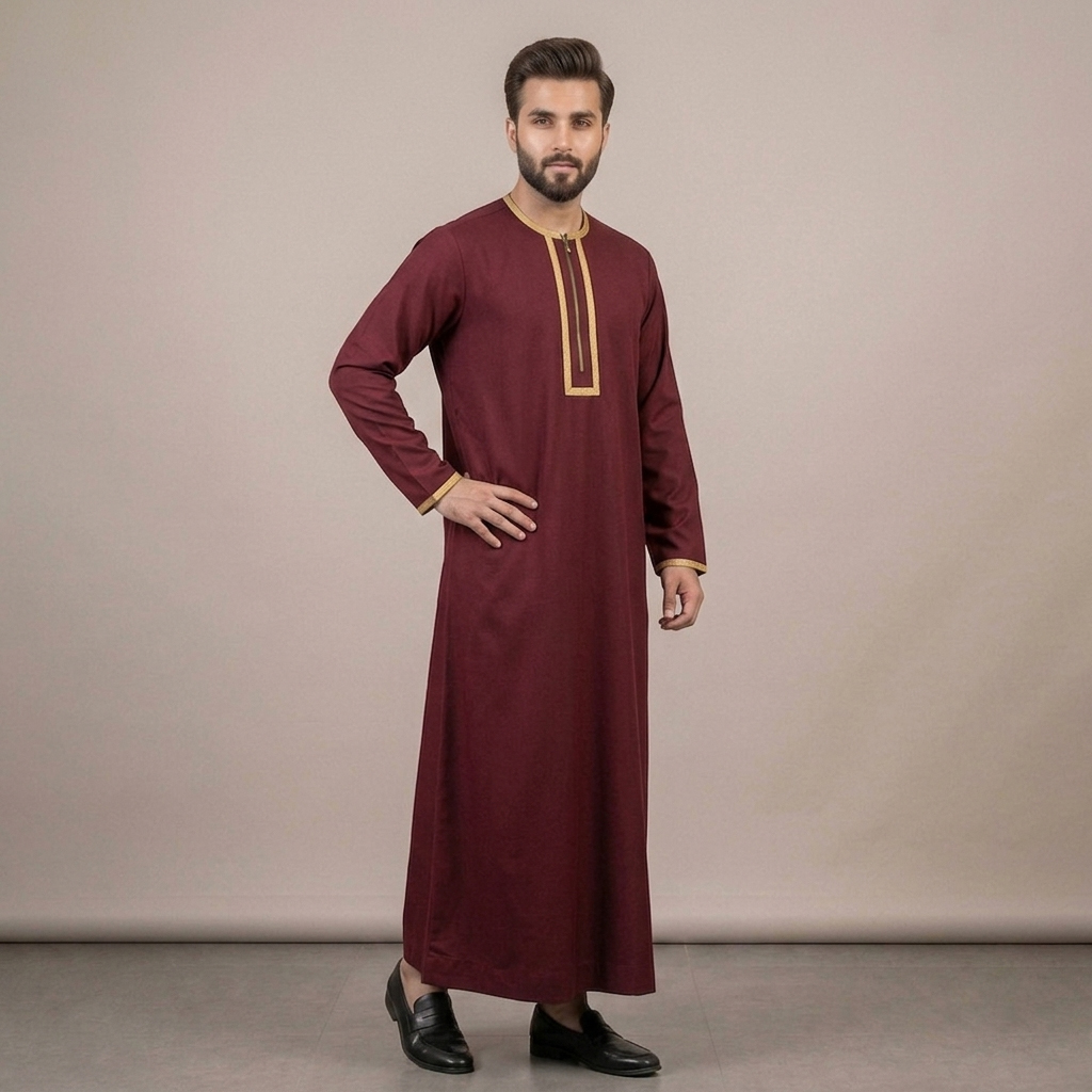 Zip-Front Mens Maroon Thobes