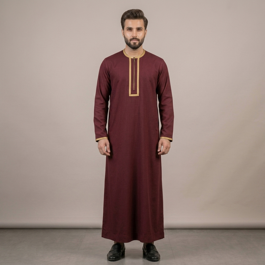 Zip-Front Mens Maroon Thobes