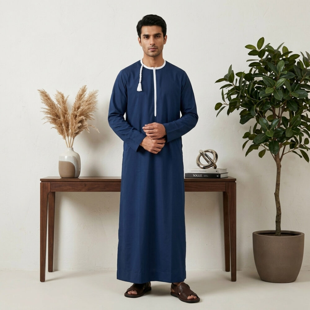 rich royal blue Omani Style Mens Thobe