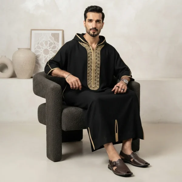 Black Designer Moroccan Hooded Thobe USA
