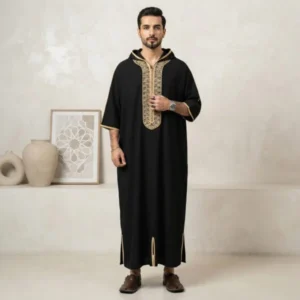 Black Designer Moroccan Hooded Thobes USA Black Designer Moroccan Hooded Thobes USA
