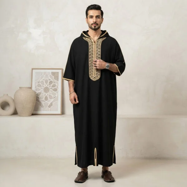 Black Designer Moroccan Hooded Thobes USA