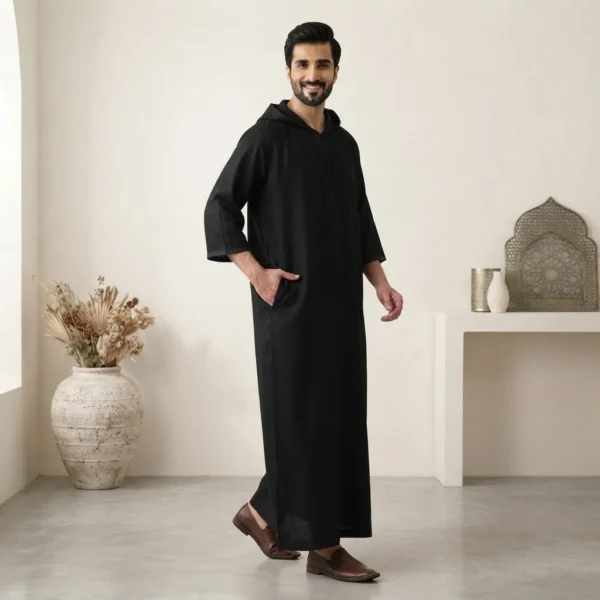 Black Luxury Moroccan Hooded Thobe