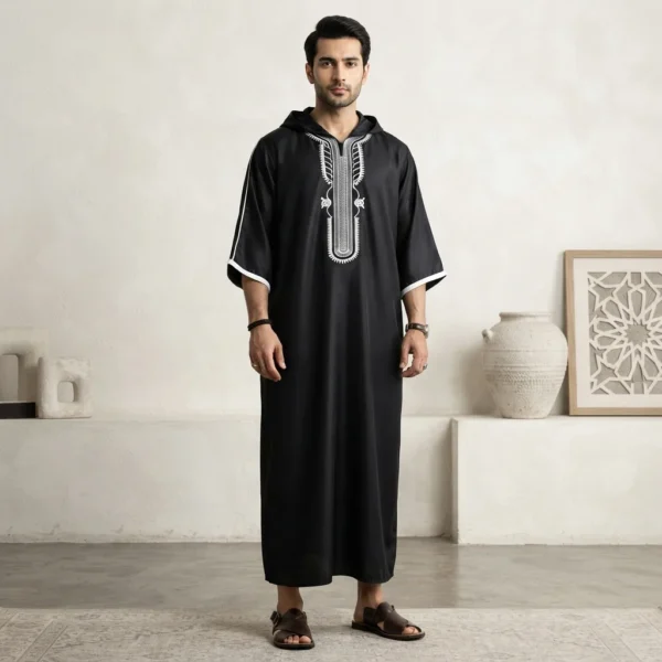 Black Moroccan Hooded Thobe USA