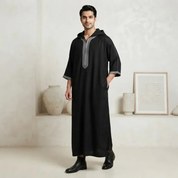 Black Moroccon Thobe With Hood USA Black Moroccon Thobe With Hood USA