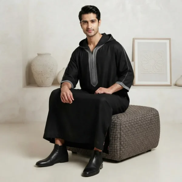 Black Moroccon Thobes With Hood USA Black Moroccan Thobe With Hood New Style