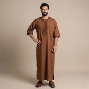 Brown Embroidered Moroccan Thobe USA Brown Embroidered Moroccan Thobe USA