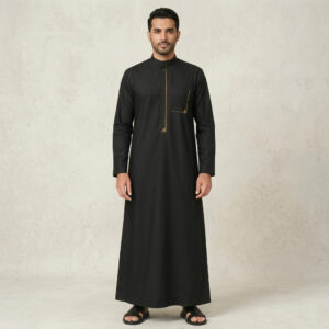 Classic Black Men's Embroidered Thobe