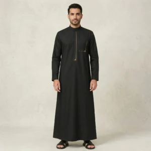 Classic Black Mens Embroidered Thobes USA