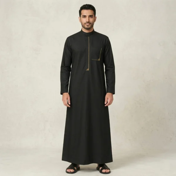 Classic Black Mens Embroidered Thobes USA