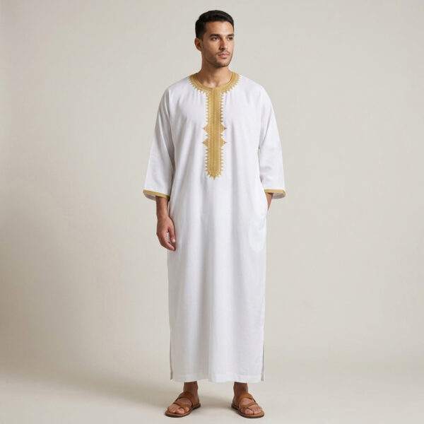 Classic-Embroidered-White-and-Gold-Moroccan-Thobe.jpg Classic Embroidered White and Gold Moroccan Thobe