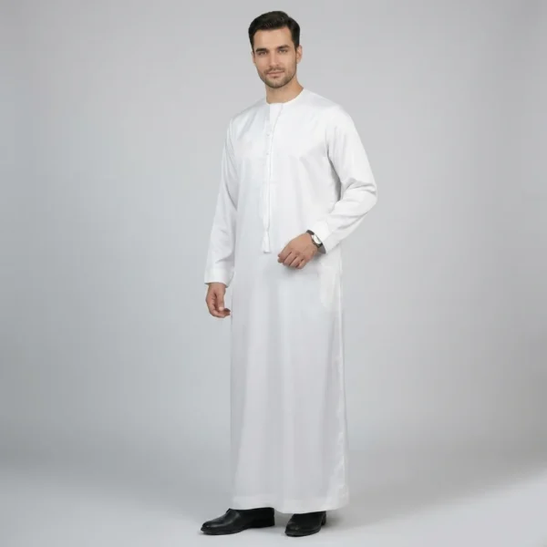 Classic Emirati Inspired White Silk Thobes for Men USA