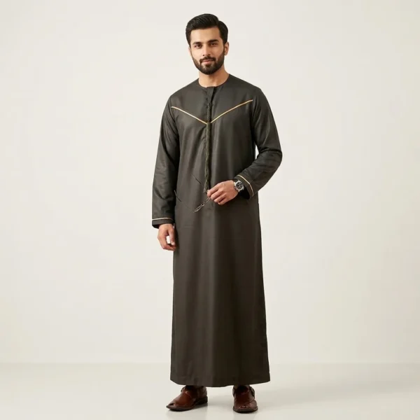 Classic Emirati Style Mens Black and Gold Thobe USA