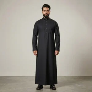 Classic Jet Black Mens Cashmere Wool Thobe USA