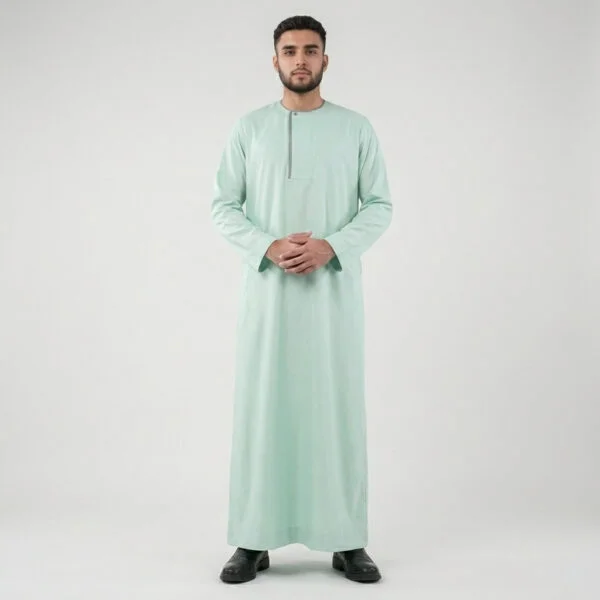 Contrast Piping Mint Green Mens Thobe USA