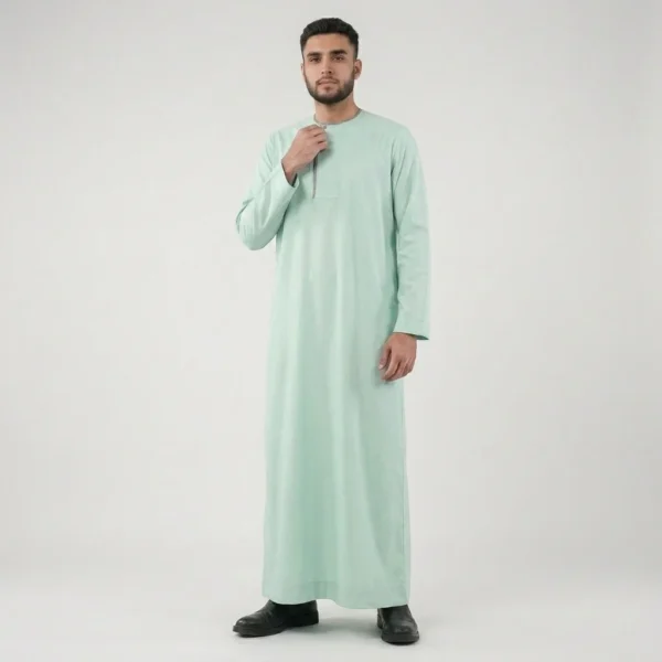 Contrast Piping Mint Green Men's Thobe
