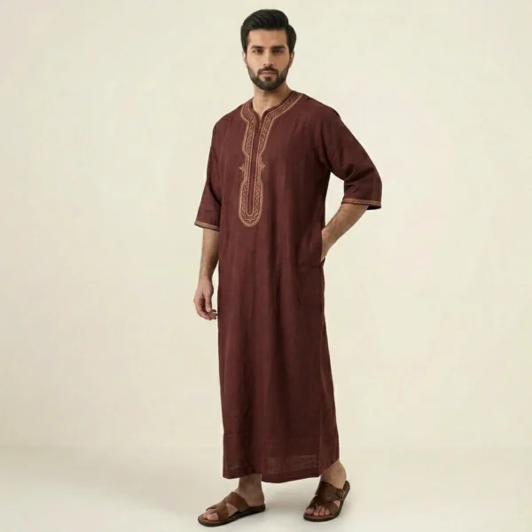 Deep Maroon Embroidered Moroccan Thobe for Men usa Deep Maroon Embroidered Moroccan Thobe for Men usa