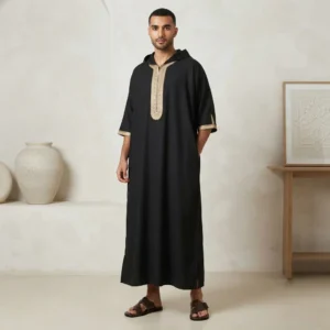 Designer Black Moroccan Hooded Jubba USA Designer Black Moroccan Hooded Jubba USA