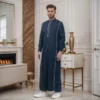 Designer Navy Blue Cotton Thobe For Mens USA Designer Navy Blue Cotton Thobe For Mens USA