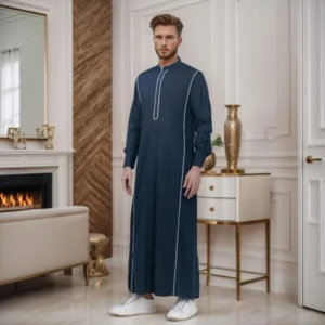 Designer Navy Blue Cotton Thobe For Mens USA Designer Navy Blue Cotton Thobe For Mens USA