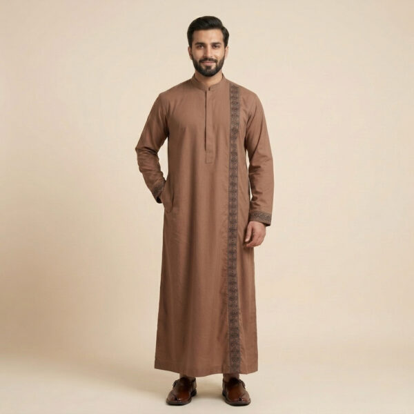 Earth Brown Arabic Style Men's Embroidered Thobe