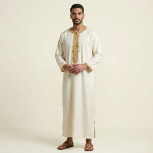 Elegant-Off-White-Embroidered-Moroccan-Thobe-for-Men.jpeg Elegant Off-White Embroidered Moroccan Thobe for Men