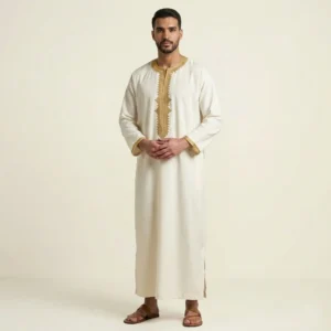 Elegant Off White Embroidered Moroccan Thobe for Men USA