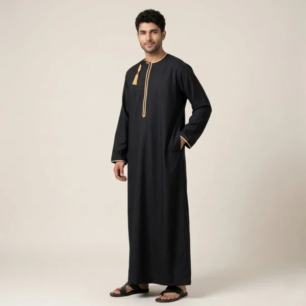 Emarati Mens Style Black Gold Thobe USA