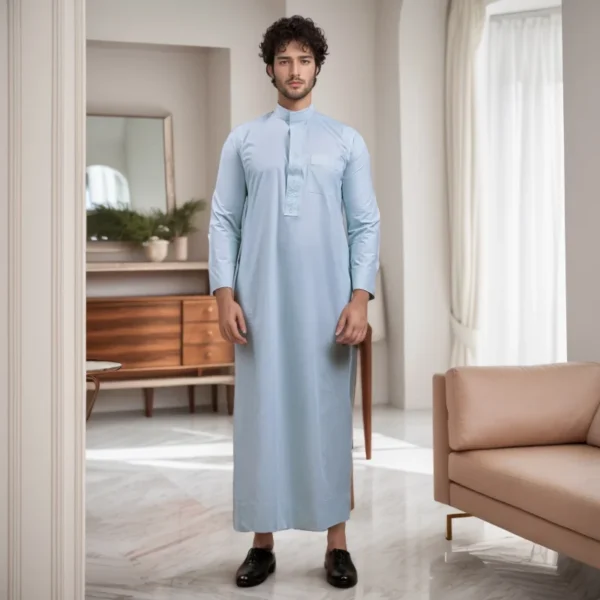 Embroidered Blue Haze Men’s Cotton Thobes USA Embroidered Blue Haze Men’s Cotton Thobes USA