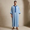 Embroidered Contrast Light Blue Moroccan Thobe For Men USA
