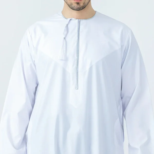 Embroidered White Cotton Thobe For Men