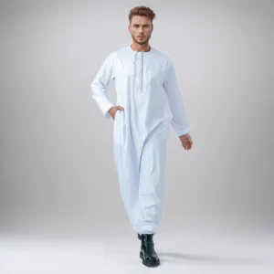 Embroidered White Cotton Thobe For Mens USA Embroidered White Cotton Thobe For Mens USA