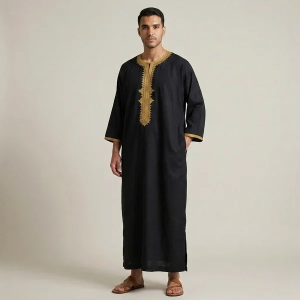 Executive Black with Gold Moroccan Thobe for Men USA