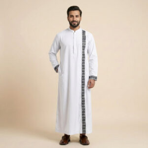 Executive White Arabic Inspired Embroidered Thobe for Men
