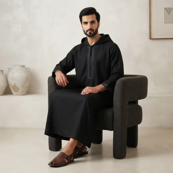 Black Hooded Moroccan Thobe