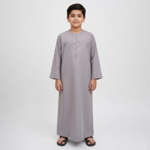 Light-Grey-Designer-Jubba-Thobe-for-Boys.jpg Light Grey Designer Jubba Thobe for Boys